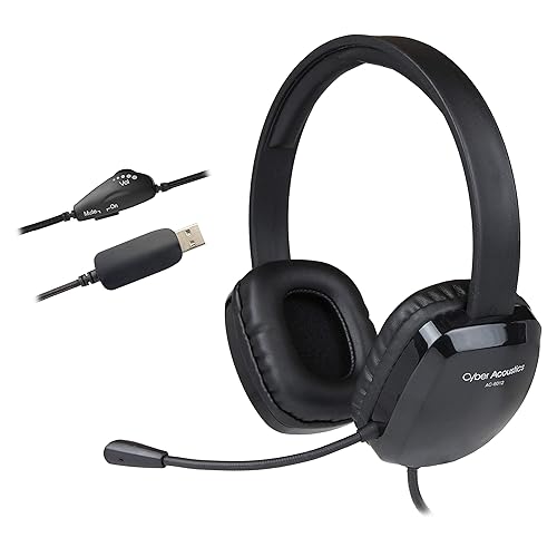 Cyber Acoustics Stereo USB Headset (AC-6012), Unidirectional Microphone with Flexible Boom for PC & Mac; In-line audio controls; Perfect for Classroom or Home 1 Unit