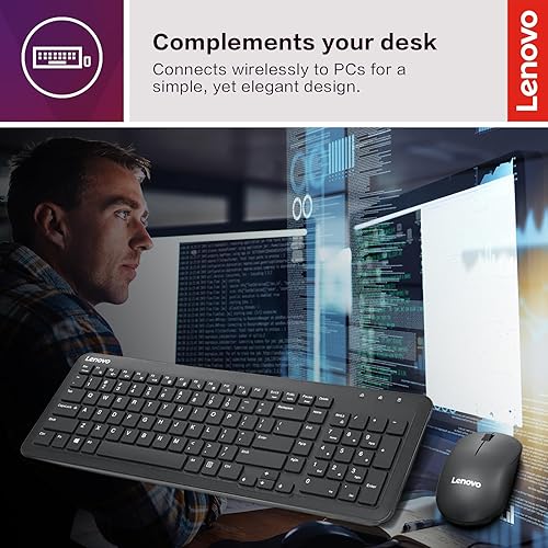 Lenovo 300 Wireless Combo Keyboard and Mouse, 2.4 GHz Nano USB-A Receiver, Batteries Included Keyboard & Mouse Combo