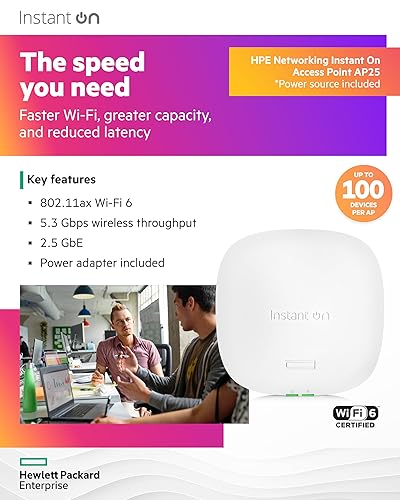 Aruba Instant On AP25 .11ax 4x4 Wi-Fi Access Point | US Model | Power Source with US Cord Included (R9B32A)