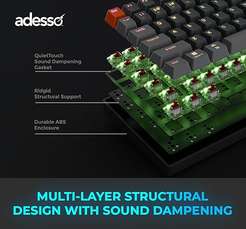 Adesso EasyTouch 1100 Compact Mechanical RGB Keyboard, Wired/Wireless/Bluetooth, QMK/VIA, Multi-OS, Hot-Swappable, Gasket Mount, Red Switches, Copilot AI Hotkey