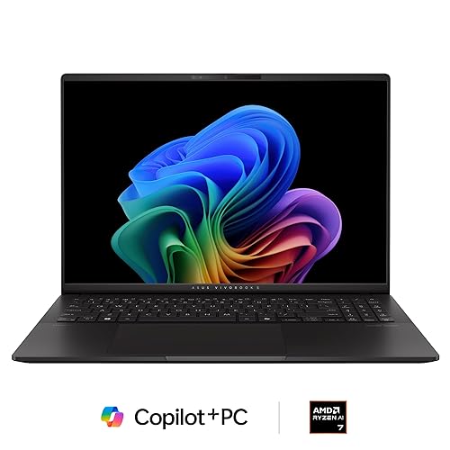 ASUS Vivobook S16 Laptop, Copilot+ PC, AMD Ryzen AI 7 350 with XDNA NPU, 16GB Memory, 1TB SSD, Neutral Black, M5606KA-DS76 AI 7 350 | 16GB