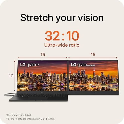 LG gram +view 17MT70 – 17 Lightweight Portable Monitor, WQXGA (2560x1600) IPS, DCI-P3 99%, 16:10 Anti-Glare Display, USB 3.2 Gen1 Type-C, Mini-HDMI, Dual Speakers, Kickstand, Ultra-Slim, Titan Silver