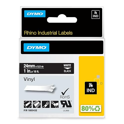 Dymo Rhino Tape Vinyl Label Cassette, 1-Inch 24mm, Black (1805432)