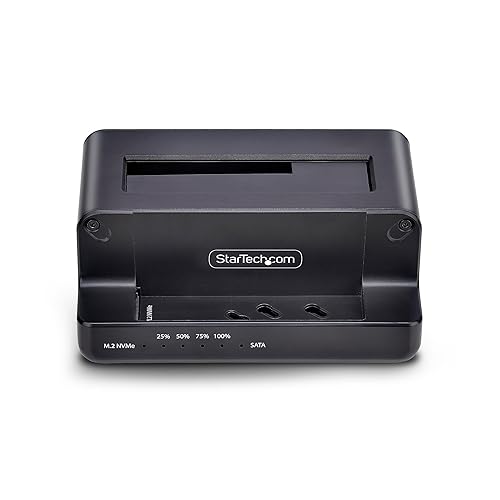 StarTech.com M.2 NVMe to 2.5/3.5 SATA Drive Duplicator, Dual Bay Standalone Cloner/Drive Dock, 27GB/min, NVMe to SATA/SATA to NVMe, TAA