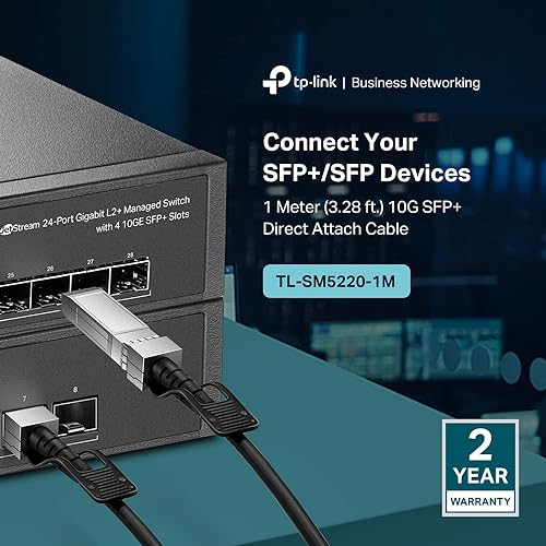 TP-Link 1 Meter, 3.3 Feet 10G SFP+ Direct Attach Cable(DAC) (TL-SM5220-1M) - Passive Twinax Cable, 10GBASE-CU SFP+ to SFP+ Connector, Plug and Play, LC Duplex Interface