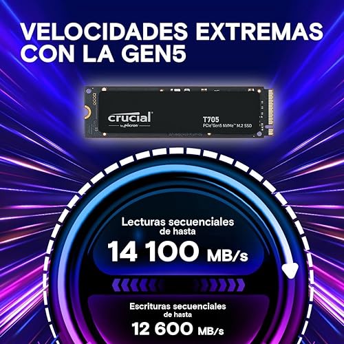 New 2024 Crucial T705 4TB PCIe Gen5 NVMe M.2 SSD - Up to 14,100 MB/s - Game Ready - Internal Solid State Drive (PC) - +1mo Adobe CC - CT4000T705SSD3 4TB T705
