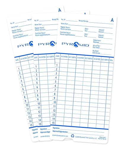 Pyramid 1, 000 Count Time Cards for 2600 and 2650 Time Clocks-French