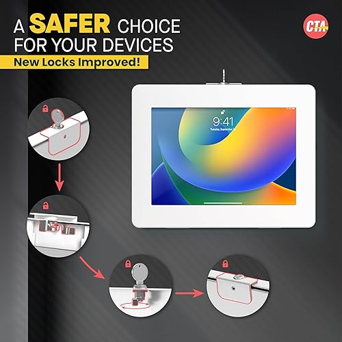 Locking Wall Mount - CTA Paragon Premium Locking Wall Mount Enclosure for iPad 7th/ 8th/ 9th Gen, iPad Air 4, Galaxy Tab, Tab 4, Surface Go, Galaxy Tab S5E, Zebra Tablets, and More (PAD-PARAWW) White Wall Mount