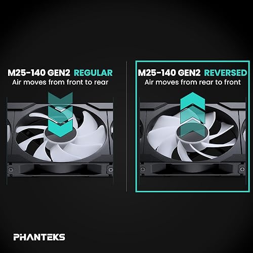 Phanteks M25-140 Gen2 Reversed Blade Triple Pack, 3X 140mm ARGB High Performance Cooling Fans, Daisy-Chain Unified Fan Frame, Infinity Mirror hub, Single Cable Connection, Black