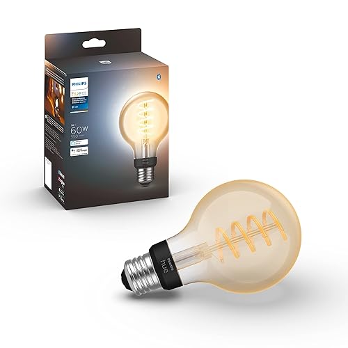 Philips Hue White Ambiance 7W Equivalent 40W Filament G25 Base E26 LED Smart Bulb, Warm-to-Cool White Light, Bluetooth & Zigbee Compatible, Voice Activated with Alexa