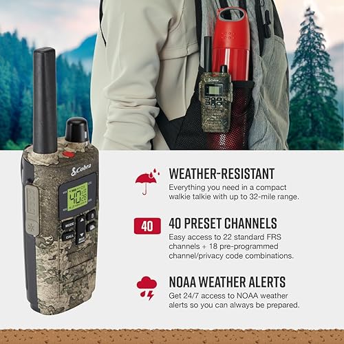 Cobra 32-Mile, Rugged Two-Way Radio, Truetimber Strata, 2 Pack 380 True Timber Camo Walkie Talkie