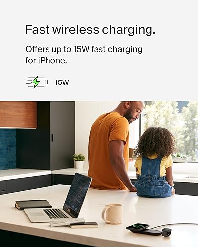 Belkin 3-in-1 MagSafe-Compatible Wireless Charging Pad with Qi2 15W - iPhone Charger - Fast Charging Wireless Charging Station for iPhone 16, 15, & 14 Series, AirPods, Apple Watch, & More - Black