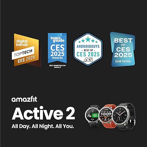 Amazfit Active 2 Smart Watch 44mm, GPS Maps with Direction, Fitness Tracker, 10 Day Battery, Sleep Monitor, 160+ Sport Modes, Water Resistant, for Android & Apple iPhone, Black Silicone