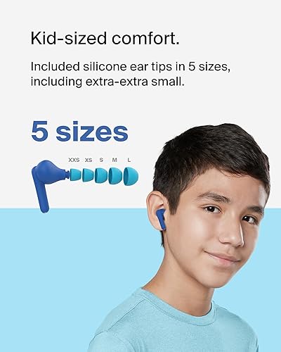 Belkin SoundForm Nano 2 Bluetooth Earbuds for Kids with Built-in Microphone, 28H Battery Life, Safe 85dB Volume, IPX5 Water Resistance - Kids Bluetooth Earbuds for iPhone, iPad, Galaxy, & More - Blue Blue One Size