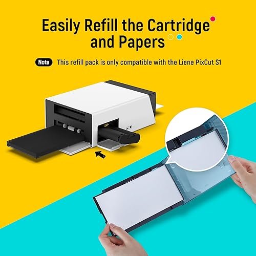 Liene Sticker Paper & Cartridge, 2 Ink Cartridge Refill & 72 sheets photo papers, 4x7, Dye Sublimation, Water & Oxidation-Proof, Compatible w/Liene PixCut S1 Photo Sticker Printer and Cutter