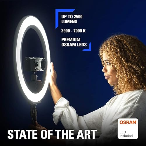 Elgato Ring Light Premium Edge-lit Ring Light, 2500 lumens, Multi-Layer Diffusion, Adjustable Color, app Control onMac, Windows, iPhone, Android (10LAC9901)