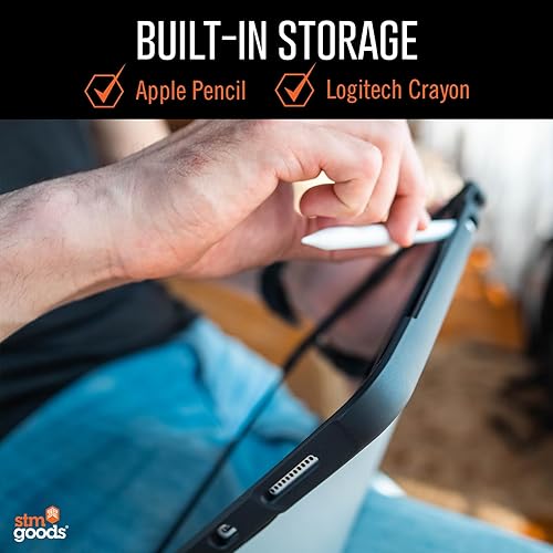 STM Dux Ultra Case for iPad A16/10th Gen – Rugged MIL-SPEC Drop Protection, Snap Magnetic Stand, Pencil & Crayon Storage, Clear Back, Auto Sleep/Wake – Black