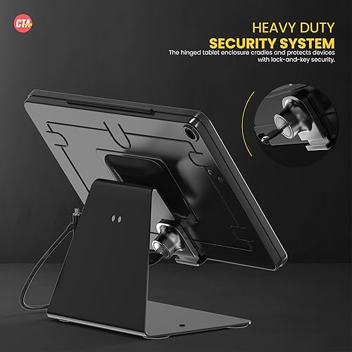 CTA Desktop Anti Theft Stand Kiosk Stand with Stylus, Tether, and Aluminum Enclosure for iPad 10th Gen, 10.9” iPad Air, and 11” iPad Pro - Black - (PAD-DASB109)