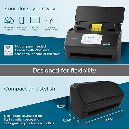 ScanSnap iX2500 Wireless or USB High-Speed Cloud Enabled Document, Photo & Receipt Scanner with Large Touchscreen and 100 Page Auto Document Feeder for Mac or PC, Black ScanSnap iX2500 Black