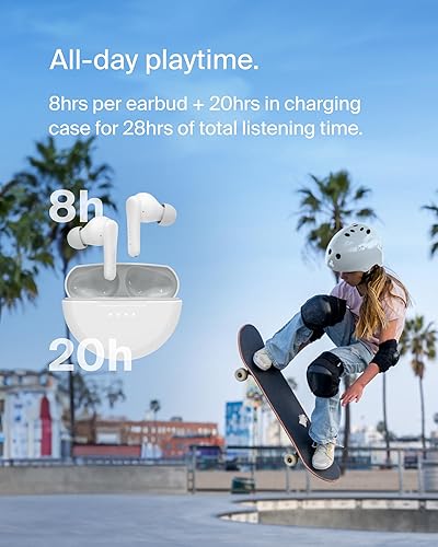 Belkin SoundForm Nano 2 Bluetooth Earbuds for Kids with Built-in Microphone, 28H Battery Life, Safe 85dB Volume, IPX5 Water Resistance - Kids Bluetooth Earbuds for iPhone, iPad, Galaxy, & More - White White One Size