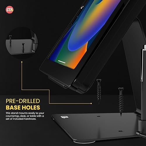 CTA Desktop Anti Theft Stand Kiosk Stand with Stylus, Tether, and Aluminum Enclosure for iPad 10th Gen, 10.9” iPad Air, and 11” iPad Pro - Black - (PAD-DASB109)