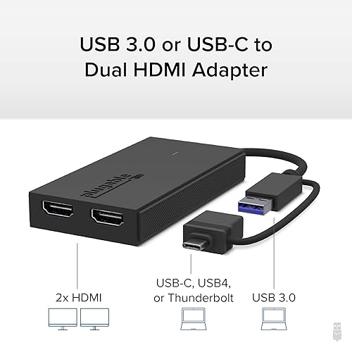 Plugable Dual Monitor Adapter for M1/M2/M3/M4 macOS Systems, Windows, ChromeOS. Broad Compatibility - Thunderbolt, USB-C, USB 3.0 to HDMI Adapter for Dual Monitors 1920x1080 @60Hz, SMI Driver Required