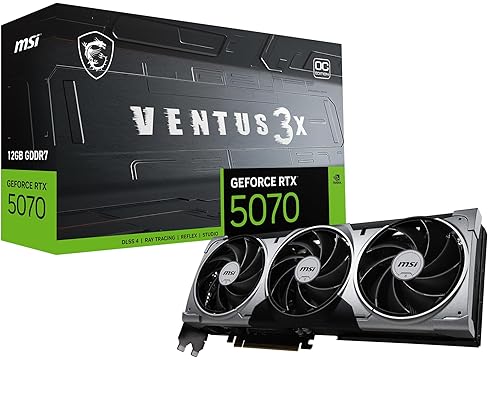 MSI Gaming RTX 5070 12G Ventus 3X OC Graphics Card (12GB GDDR7, 192-bit, Extreme Performance: 2557 MHz, DisplayPort x3 2.1a, HDMI 2.1b, NVIDIA Blackwell Architecture)
