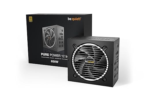 Pure Power 12 M 850W, ATX 3.0, 80 Plus® Gold, Modular Power Supply, for PCIe 5.0 GPUs and GPUs with 6+2 pin connectors, 12VHPWR Cable Included, Silent 120mm be quiet! Fan - -BN506