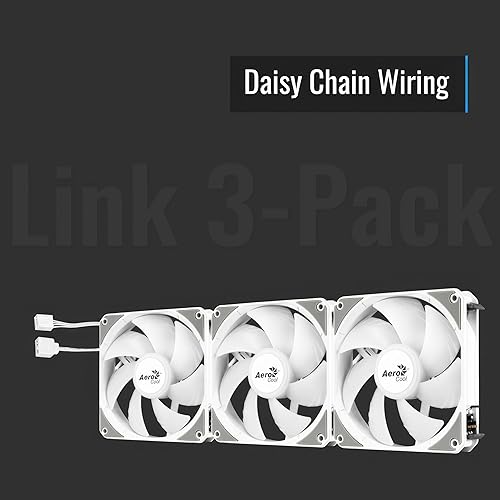 AeroCool Link 3-Pack Fan for PC Case, Triple Pack 120mm ARGB Fans, Daisy Chain Design, Silent Fan, Easy Fan Assembly and Disassembly, PWM 300-1500 RPM, Hydraulic Bearing, White