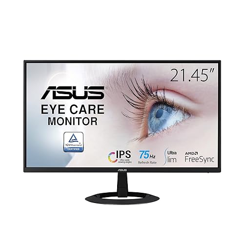 ASUS 22” (21.45” viewable) 1080P Eye Care Monitor (VZ22EHE) - Full HD, IPS, 75Hz, 1ms (MPRT), Adaptive-Sync, HDMI, Low Blue Light, Flicker Free, HDMI, VGA, Ultra-Slim,Black