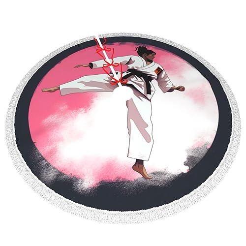 Taekwondo Design Printed Christmas Tree Skirt 36 Inch - Thick Xmas Tree Skirt with Tassel for Indoor Outdoor Xmas Tree Decoration