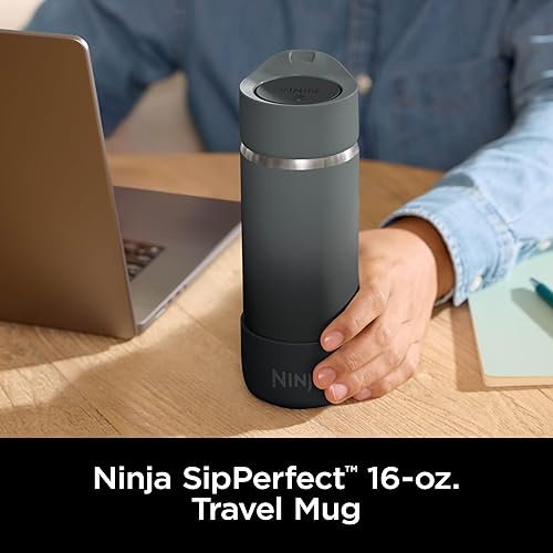 Ninja Sip Perfect 16oz Travel Mug, Brings Hot Drinks to Sippable Temperature in Minutes, Stainless Steel, Leak Proof, Dishwasher Safe, Metal Insulated Tumbler, Onyx Black, DW1603CBK Onyx Black 16 Ounces