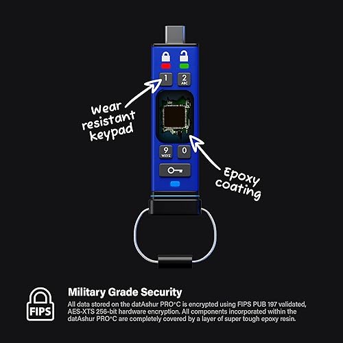 iStorage datAshur Pro+C 32GB - Secure USB Type-C Flash Drive - FIPS 140-3 Level 3 Certified - PIN Code Protected - Type C-A Adapter Included