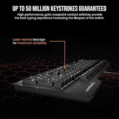 Das Keyboard Prime 13 Mark II Backlit Wired Mechanical Keyboard, Cherry MX2A Silent Red Mechanical Switches, Clean White LED Backlit Keys, USB Pass-Through, Aluminum Top Panel (104 Keys, Black) Cherry MX2A Silent Red Switches Prime 13