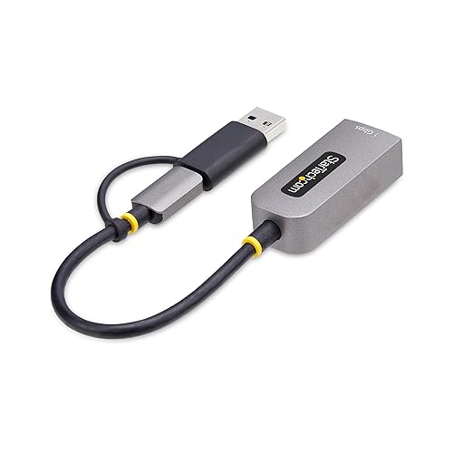 StarTech.com USB-C to Ethernet Adapter w/USB-A Dongle, 10/100/1000Mbps, USB GbE Adapter, 6in/15cm Attached Cable, Status LEDs USB-C & USB-A 1Gbps Space Gray
