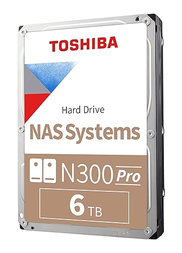 Toshiba N300 PRO 6TB Large-Sized Business NAS (up to 24 Bays) 3.5-Inch Internal Hard Drive - Up to 300 TB/Year Workload Rate CMR SATA 6 GB/s 7200 RPM 512 MB Cache - HDWG760XZSTB