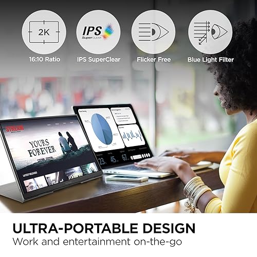 ViewSonic VG1656-2K 16 Inch WQXGA 1600p IPS Portable Monitor with 2 Way Powered 65W USB C, and Smart Cover with Built-in Stand