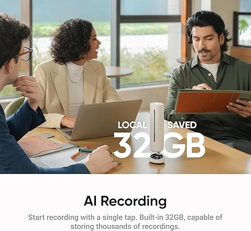 Insta360 Wave - Professional Speakerphone with AI Recording Suite,Voice Recorder, 8 Noise-Canceling Mics w/Beamforming, AI Transcript & Summary, 99 Languages, 32GB, Meetings, Podcasts, Livestreams