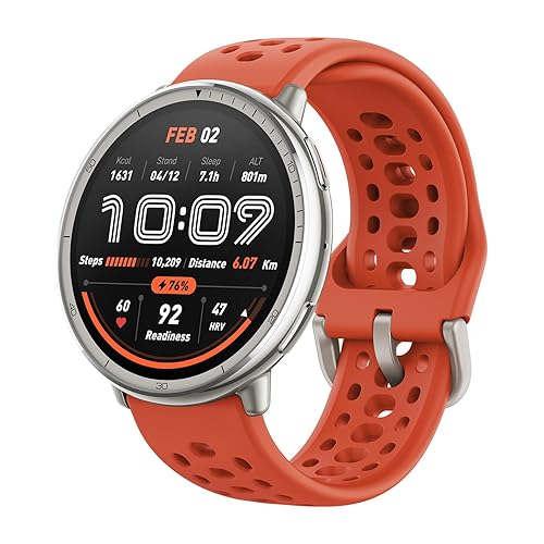 Amazfit Active 2 Smart Watch 44mm, GPS Maps with Direction, Fitness Tracker, 10 Day Battery, Sleep Monitor, 160+ Sport Modes, Water Resistant, for Android & Apple iPhone, Red Silicone