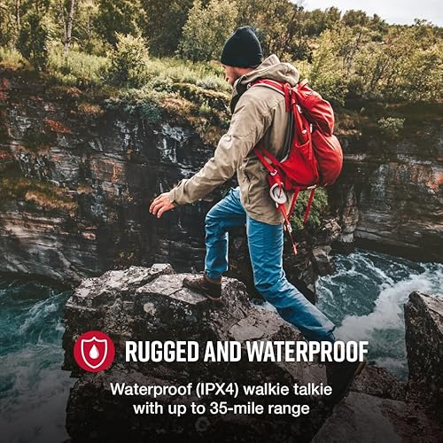 Cobra ACXT645 Waterproof Walkie Talkies for Adults with Compatible Cobra Surveillance Headset Microphone: Rechargeable, 22 Channels, 35-Mile Range, 2 Two-Way Radios, 2 Headsets, Black/Orange 645 Walkie Talkie + Headset (2 pc)