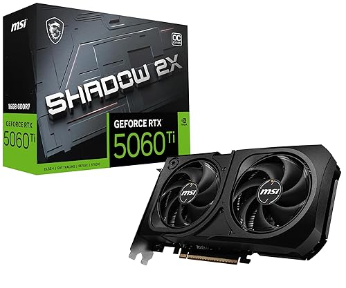 MSI Gaming RTX 5060 Ti 16G Shadow 2X OC Graphics Card (16GB GDDR7, 128-bit, Extreme Performance: TBA MHz, DisplayPort x 3 2.1a, HDMI 2.1b, NVIDIA Blackwell Architecture)