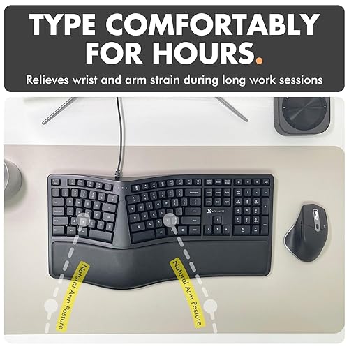X9 Wired Ergonomic Keyboard with Cushioned Wrist Rest - Type Comfortably Longer - USB Wired Split Keyboard for Laptop, PC & Chrome Computer with 110 Ergo Keys & 5ft Cable