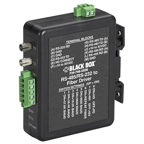 Black Box Industrial DIN Rail RS-232/RS-422/RS-485 to Fiber Driver