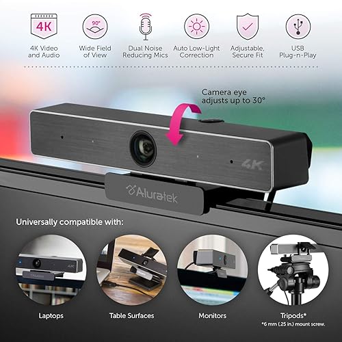 Aluratek HD 1080P Video Webcam for PC, MAC, Desktop & Laptop, Video Call, Conference, USB