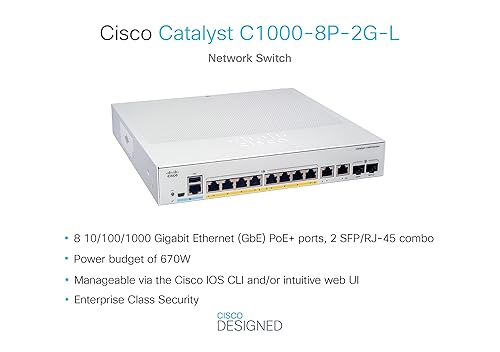 Cisco Catalyst C1000-8P Ethernet Switch - 8 Ports - Manageable - 2 Layer Supported - Modular - Twisted Pair, Optical Fiber