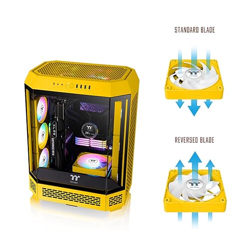 Thermaltake CT120 EX Reverse ARGB Sync PC Cooling Fan 3 Pack, 500~2000 RPM, 5V Mobo Sync, 16.8 Million Colors 9 LEDs, MagForce 2.0 Connectors, Hydraulic Bearing, Bumblebee, CL-F223-PL12BB-A