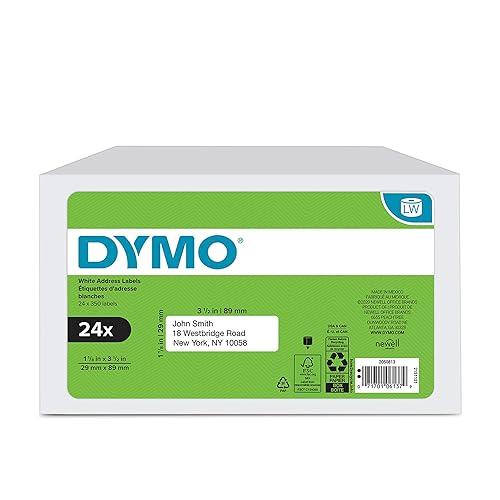DYMO Authentic LW Mailing Address Labels, DYMO Labels for LabelWriter Label Printers, White, 1-1/8" x 3-1/2", 24 Rolls of 350 (8400 Total) 24 Rolls Address Labels