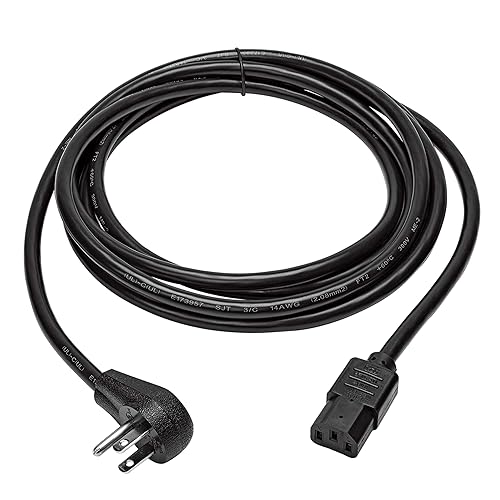 Desktop Computer Power Cord, Right-Angle 5-15P to C13 - Heavy Duty, 15A, 125V, 14 AWG, 12 ft., Black