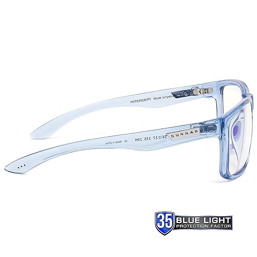 Blue Light Blocking Glasses for Gaming & Computer | Intercept Blue Crystal by GUNNAR | Patented 35% Blue Light Protection, Reduce Digital Eye Strain, Dry Eyes, Headaches & Improving Sleep