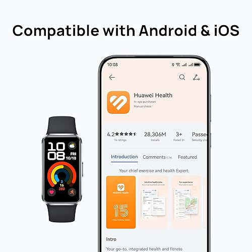 HUAWEI Band 10 Smartwatch with AI-Powered Fitness Monitoring, Pro-Level Sleep Analysis, Emotional Wellbeing Assistant, Ultra-Accurate Swimming Data, Fast Charging, Compatible with iOS Android, Black Black Band 10